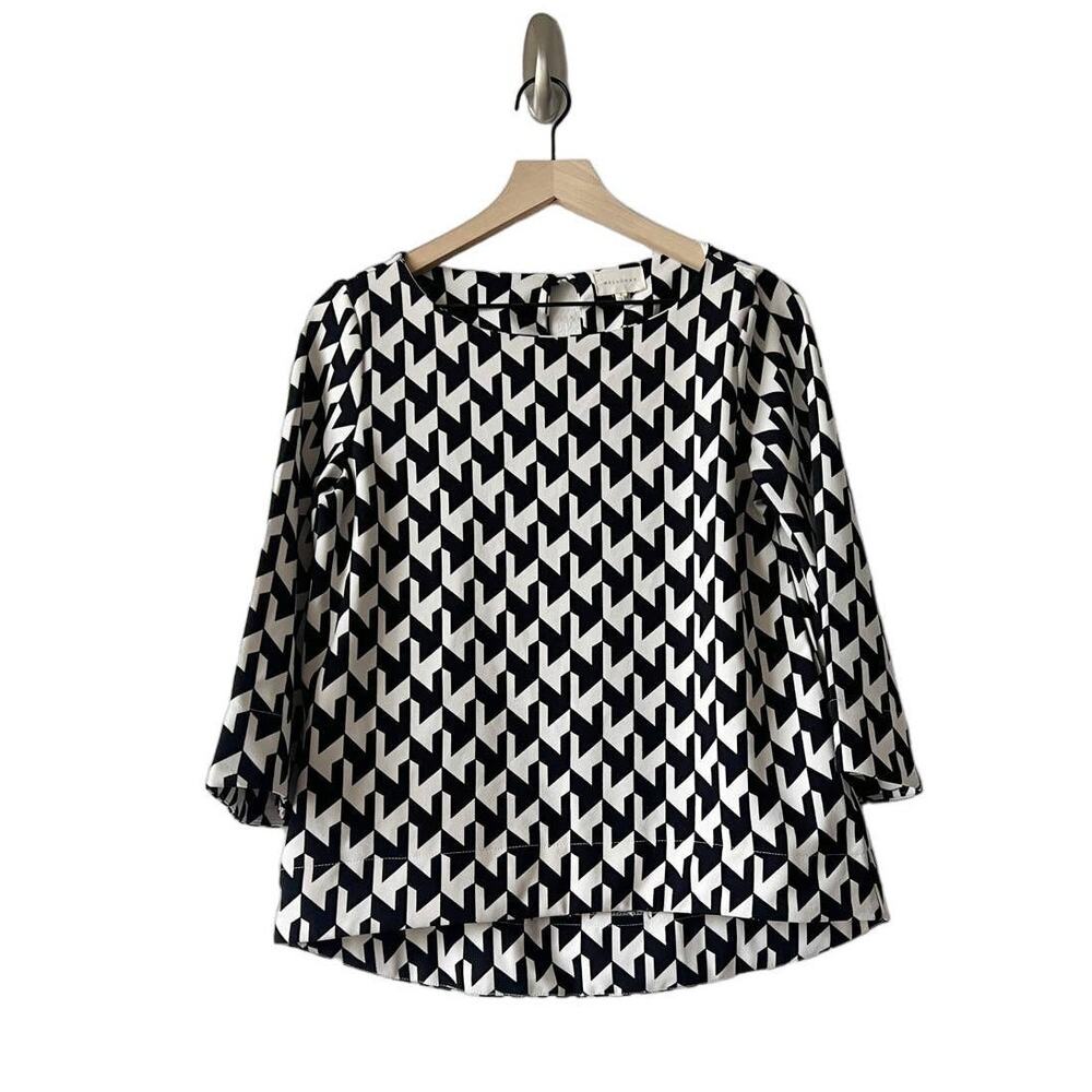 Melloday Houndstooth Hi-Low 3/4 Sleeve Blouse